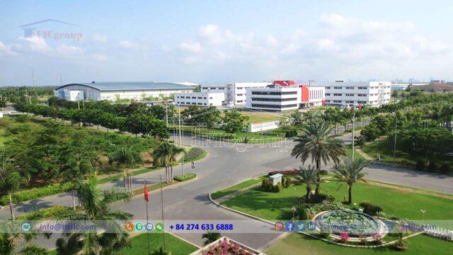 The landscape system inside Tan Binh industrial park is arranged with many trees and lawns